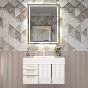 Marvel 36" Floating Bathroom Vanity with Reinforced Acrylic Sink in Gloss White (Left Side Drawers) Marvel 36" Floating Bathroom Vanity with Reinforced Acrylic Sink in Gloss White (Left Side Drawers)