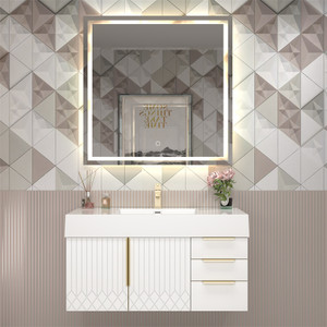 Marvel 42" Floating Bathroom Vanity with Reinforced Acrylic Sink in Gloss White (Right Side Drawers) Marvel 42" Floating Bathroom Vanity with Reinforced Acrylic Sink in Gloss White (Right Side Drawers)