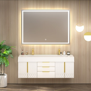 Marvel 60" Floating Bathroom Vanity with Reinforced Acrylic Sink in Gloss White (Double Sink)