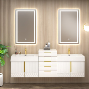Marvel 68" Floating Bathroom Vanity with Reinforced Acrylic Sink in Gloss White (24" + 20" + 24")