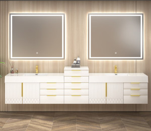 Marvel 116" Floating Bathroom Vanity with Reinforced Acrylic Sink in Gloss White (48" + 20" + 48")