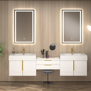 Marvel 86" Floating Bathroom Vanity with Reinforced Acrylic Sink in Gloss White (30" +26" + 30")