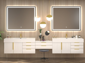 Marvel 122" Floating Bathroom Vanity with Reinforced Acrylic Sink in Gloss White (48" +26" + 48")