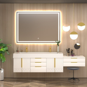 Marvel 86" Floating Bathroom Vanity with Reinforced Acrylic Sink in Gloss White (60D" +26")