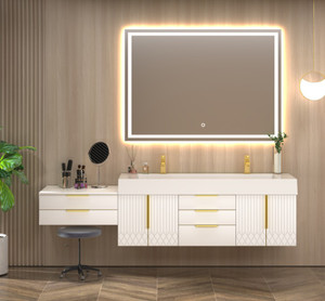 Marvel 98" Floating Bathroom Vanity with Reinforced Acrylic Sink in Gloss White (72D" +26")