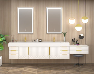 Marvel 110" Floating Bathroom Vanity with Reinforced Acrylic Sink in Gloss White (84D"+26")