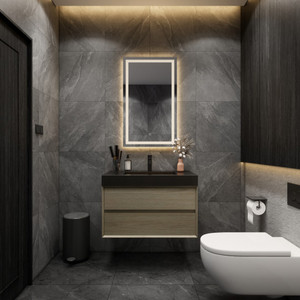 MIA 36" Wall Mounted Bathroom Vanity with Black Stainless Steel Sink