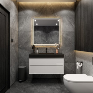 MIA 42" Wall Mounted Bathroom Vanity with Black Stainless Steel Sink