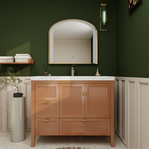 Louver 42" Freestanding Bathroom Vanity with Acrylic Sink (Left drawer)