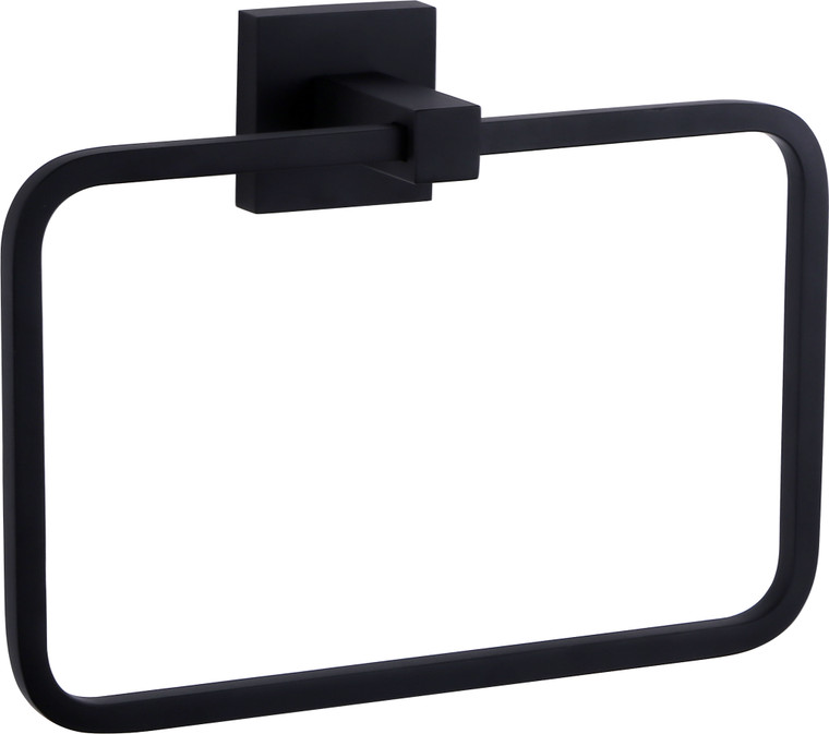 Victor 8" Matte Black Towel Ring with Square Wall Mount