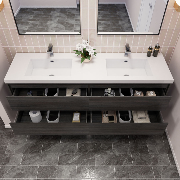 Subtle 72" Double Sink Wall Mounted Modern Vanity