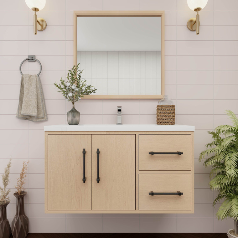 Victoria 36" Plywood Wall-Mount Vanity with Reinforced Acrylic Sink (RIGHT DRAWER)