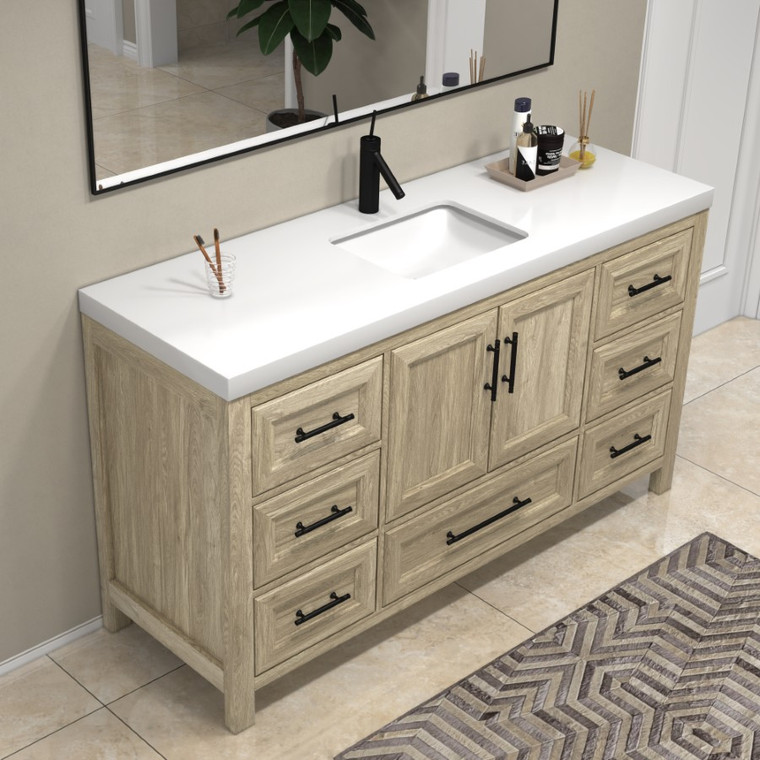 VIV 60" Solid Wood Freestanding Bathroom Vanity with Reinforced Single Acrylic Sink