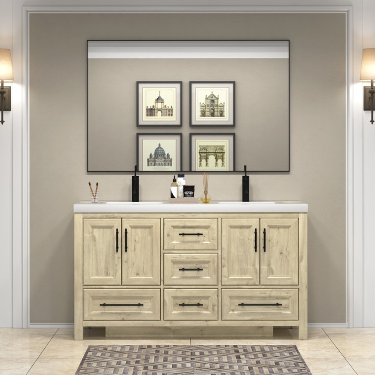 VIV 60" Solid Wood Freestanding Bathroom Vanity with Reinforced Double Acrylic Sink