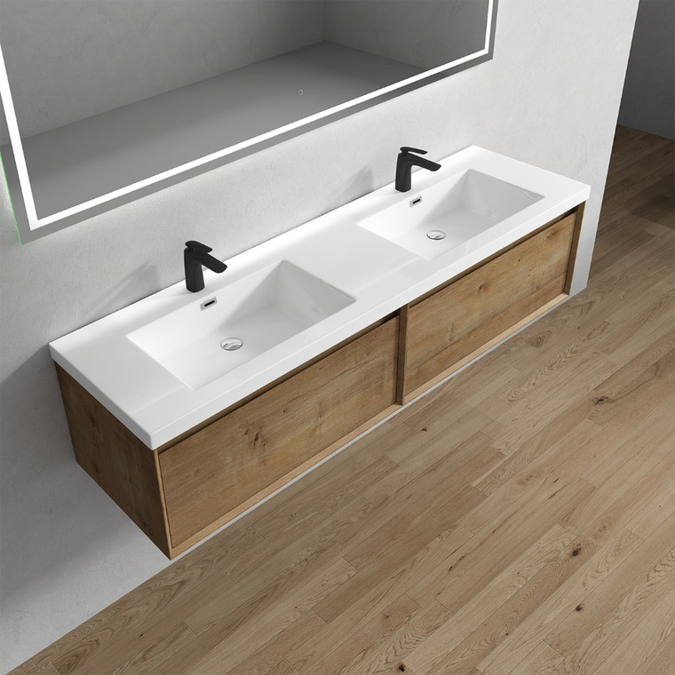 Bristol 72’’ Floating Bathroom Vanity Set with Acrylic Double Sink