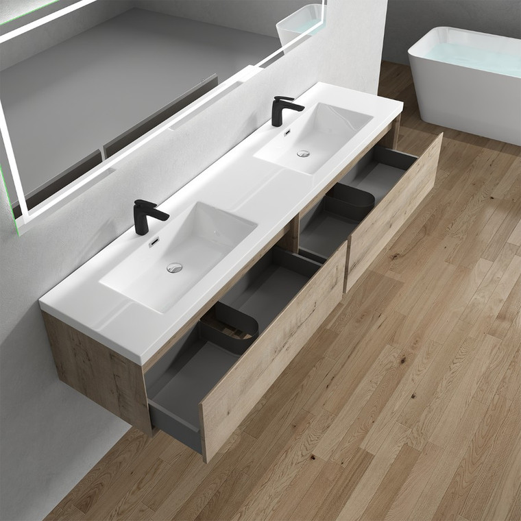 Bristol 84’’ Floating Bathroom Vanity Set with Acrylic Double Sink
