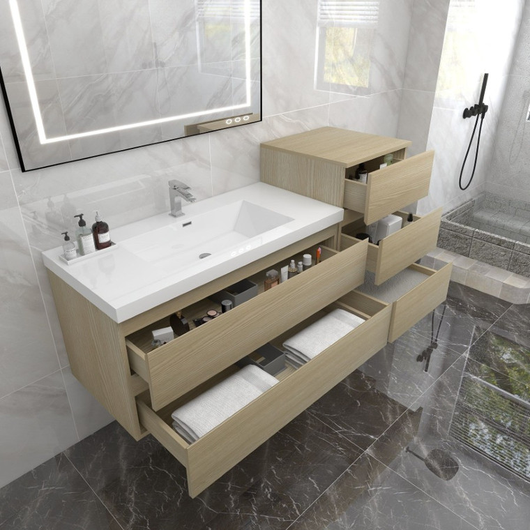 Botto 62'' Wall-mounted Bathroom Vanity with Reinforced Acrylic Sink (42" + 20")