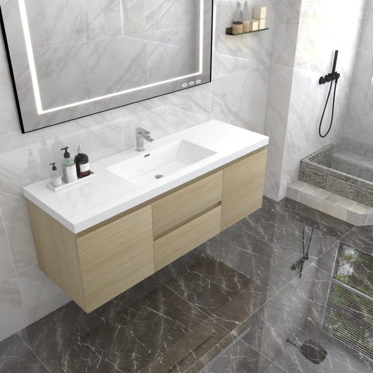 Botto 60" Wall-mounted Bathroom Vanity with Reinforced Acrylic Single Sink