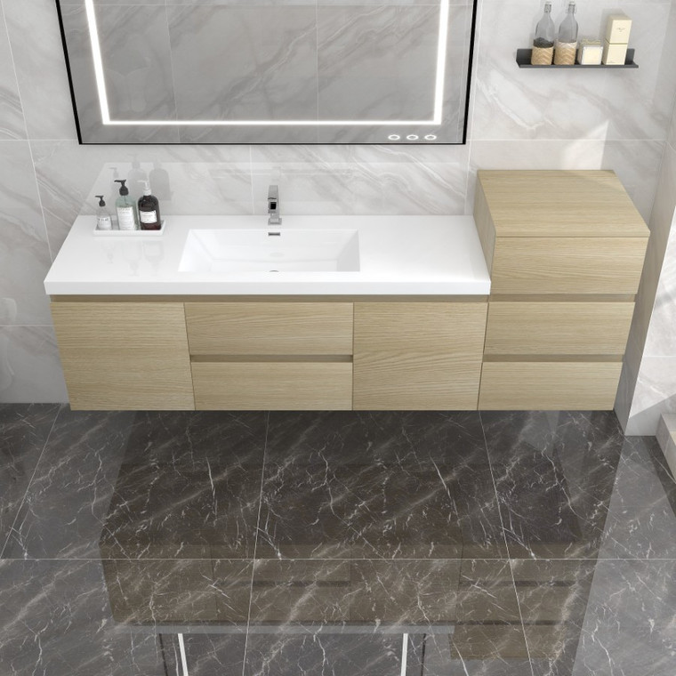 Botto 80" Wall-mounted Bathroom Vanity with Reinforced Acrylic Single Sink (60S" + 20")