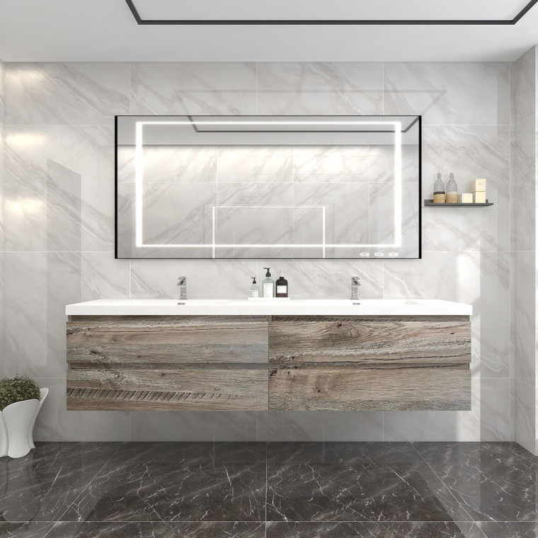 Botto 84" Wall-mounted Bathroom Vanity with Reinforced Acrylic Double Sink