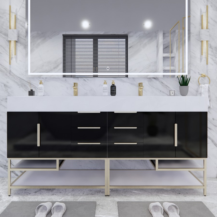 Belair 72’’ Freestanding Bathroom Vanity with Reinforced Acrylic Double Sink Top (36" + 36")
