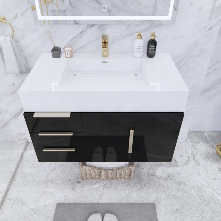 Belair 36’’ Wall Mount Bathroom Vanity with Reinforced Acrylic Sink Top (Left Drawer)