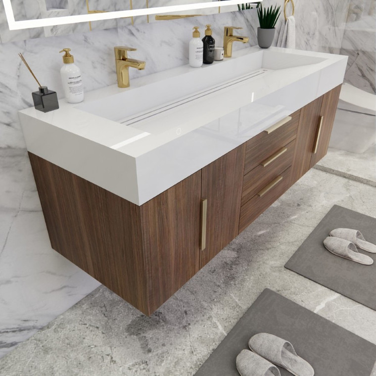 Belair 60’’ Wall Mount Bathroom Vanity with Reinforced Acrylic Double Sink Top