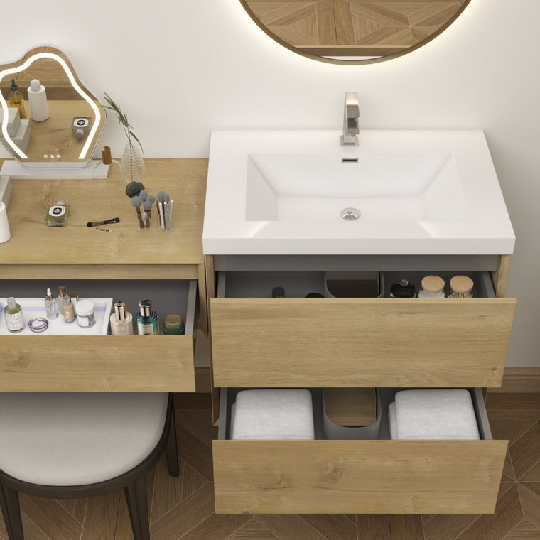 King Set 108" Floating Vanity & Table Set (36" + 36" + 36")