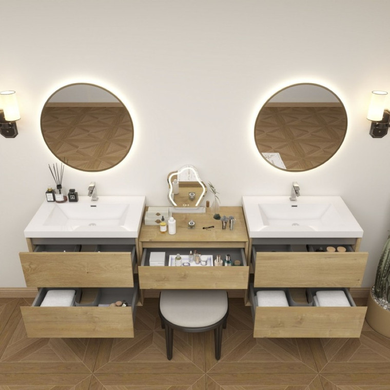 King Set 108" Floating Vanity & Table Set (36" + 36" + 36")