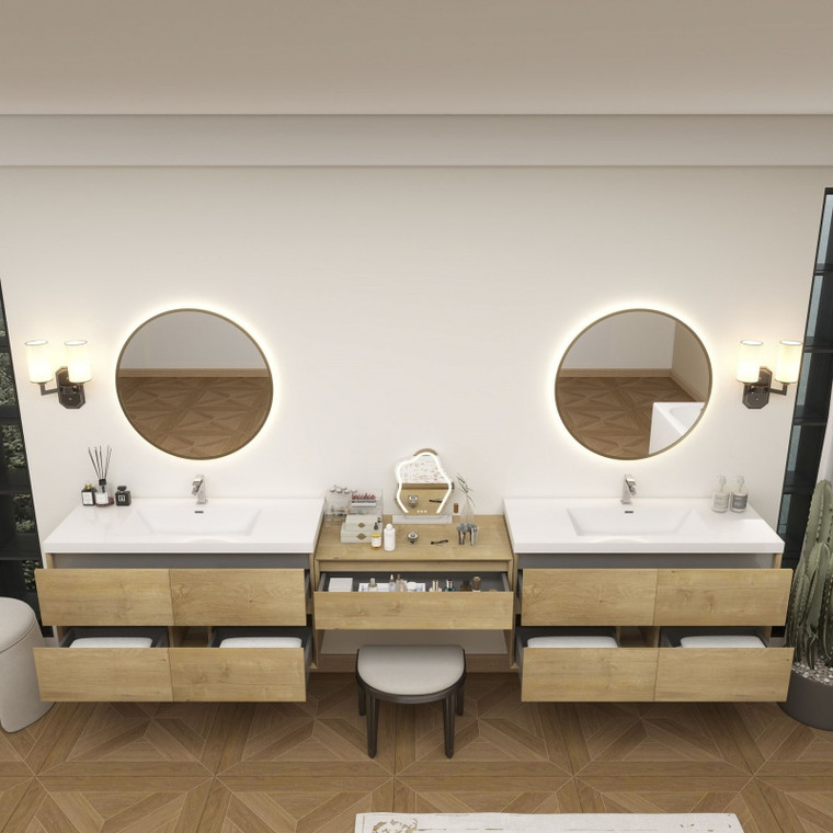 King Set 132" Floating Vanity & Table Set (48" + 36" + 48")