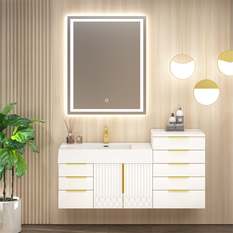 Marvel 56" Floating Bathroom Vanity with Reinforced Acrylic Sink in Gloss White (36L" +20")