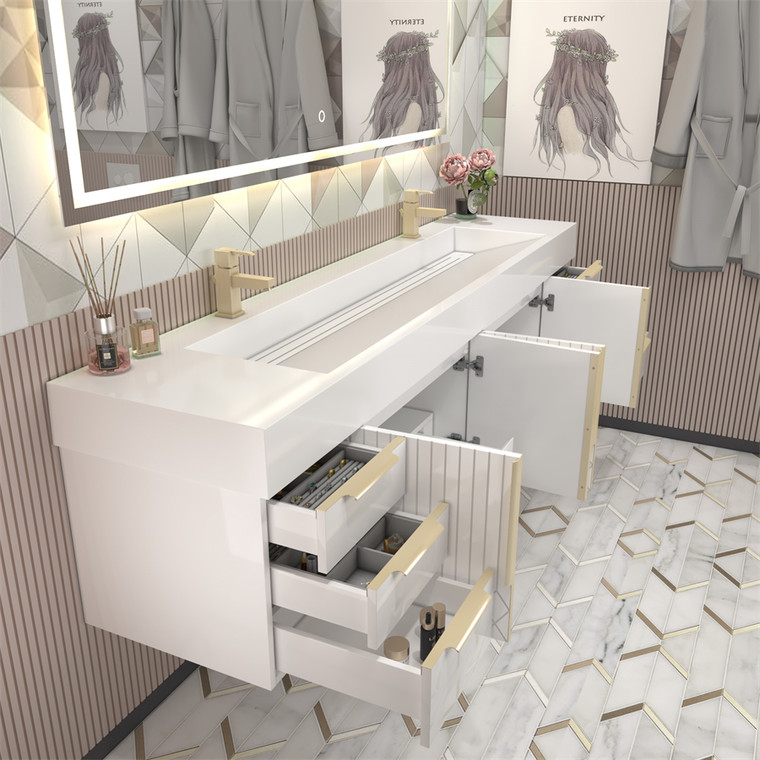 Marvel 72" Floating Bathroom Vanity with Reinforced Acrylic Sink in Gloss White (36R" +36L")