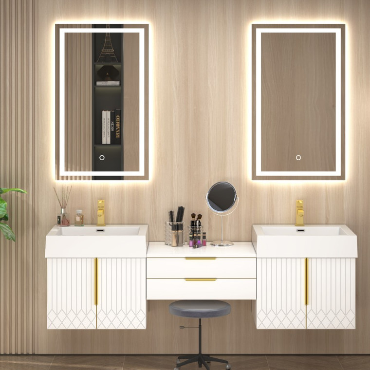 Marvel 74" Floating Bathroom Vanity with Reinforced Acrylic Sink in Gloss White (24" + 26" + 24")