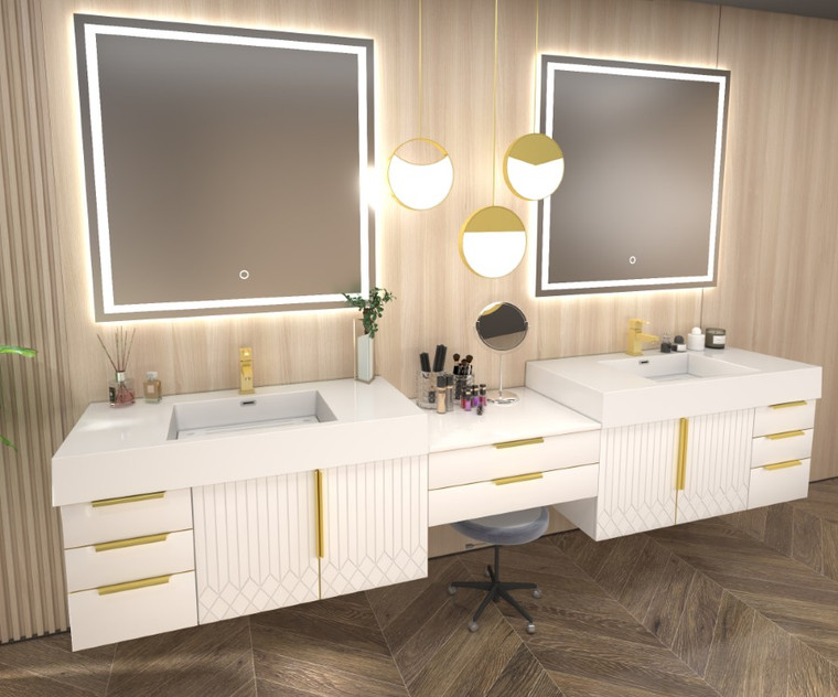Marvel 110" Floating Bathroom Vanity with Reinforced Acrylic Sink in Gloss White (42" +26" + 42")