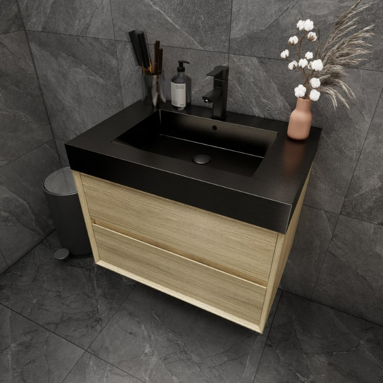 MIA 30" Wall Mounted Bathroom Vanity with Black Stainless Steel Sink