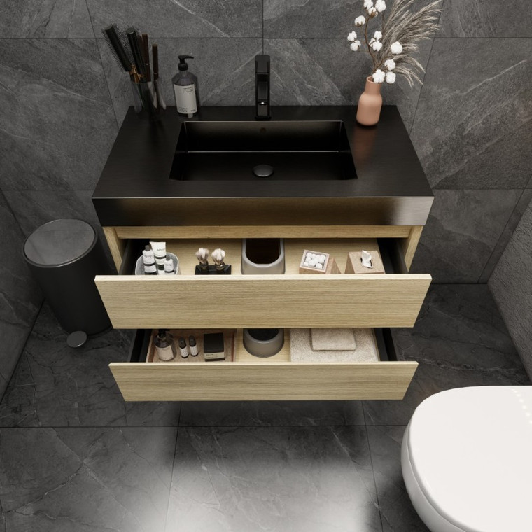 MIA 36" Wall Mounted Bathroom Vanity with Black Stainless Steel Sink