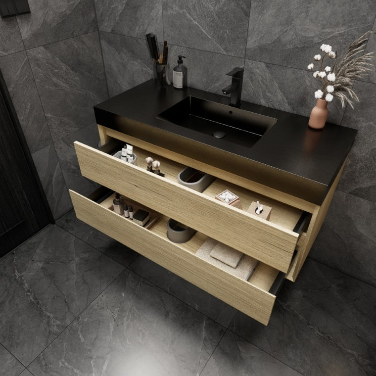 MIA 48" Wall Mounted Bathroom Vanity with Black Stainless Steel Sink