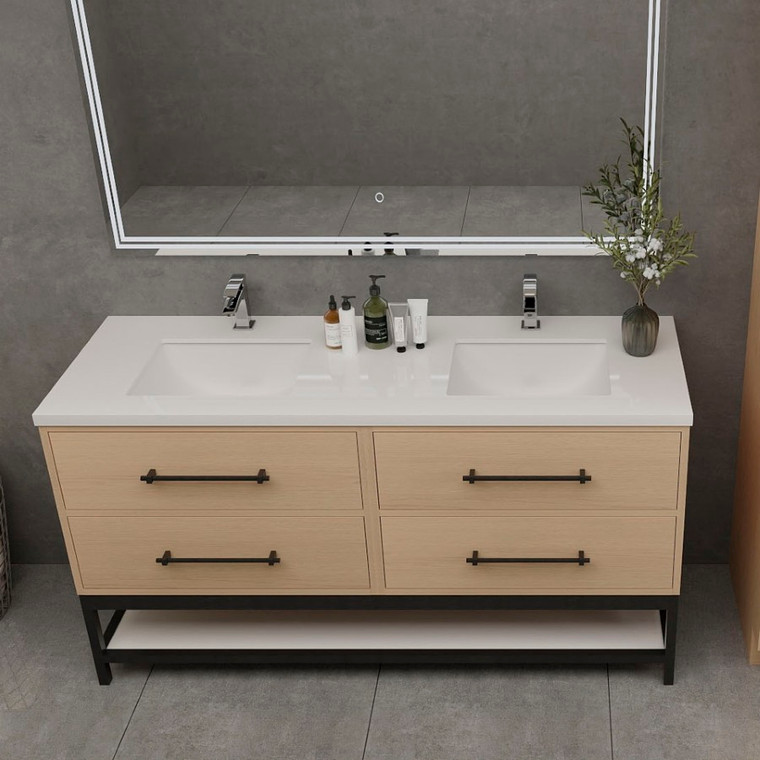 Victoria 30+30" Plywood Wall-Mount Vanity with DOUBLE Acrylic Sink & Black Rack