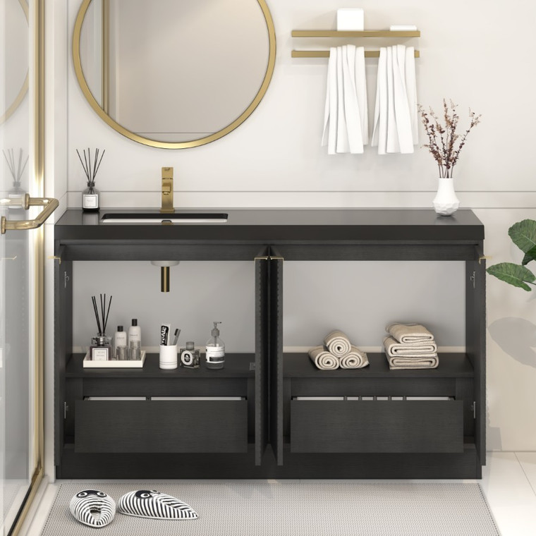 Monterey 60" Freestanding Bathroom Vanity with Reinforced Acrylic Left Sink