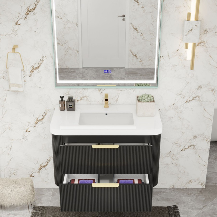 Celine 36" Fluted Wallmount Bathroom Vanity with Acrylic Sink