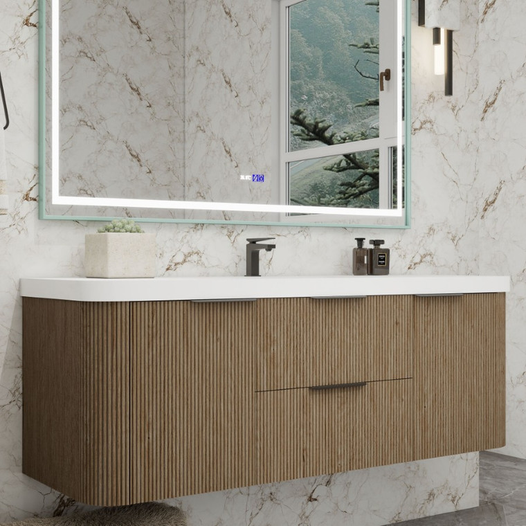 Celine 60" Fluted Wallmount Bathroom Vanity with Single Acrylic Sink