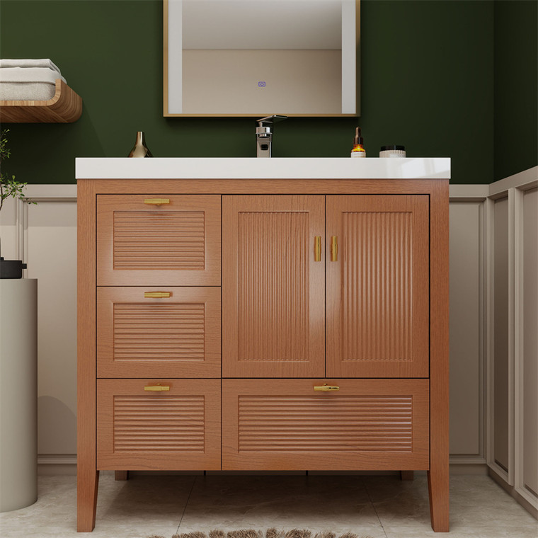 Louver 36" Freestanding Bathroom Vanity with Acrylic Sink (Left drawer)