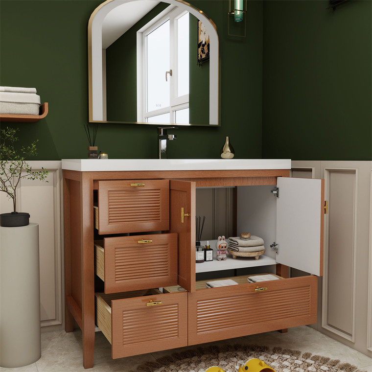 Louver 42" Freestanding Bathroom Vanity with Acrylic Sink (Left drawer)