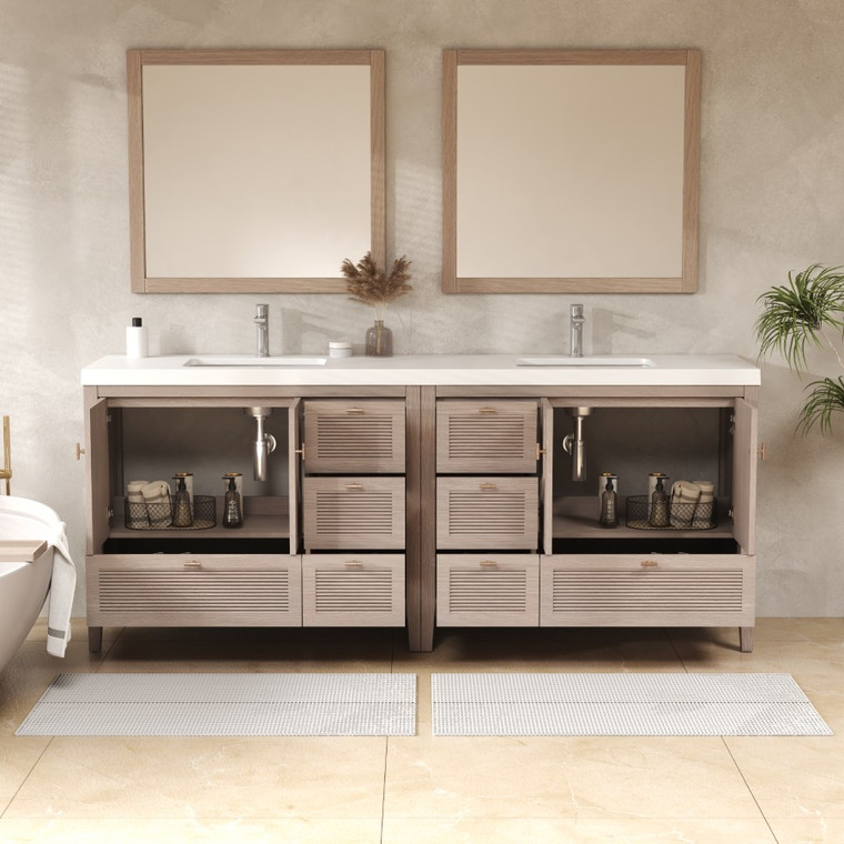 Louver 84" Freestanding Bathroom Vanity with Acrylic Double Sink