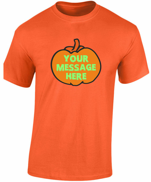 swagwear Your Name Pumpkin Personalised Glow In The Dark Halloween Fancy Dress Kids Unisex T-Shirt 8 Colours XS-XL by swagwear
