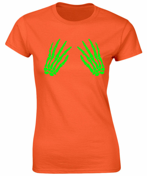 swagwear Skeleton Hands Front Glow In The Dark Halloween Scary Fancy Dress Funny Womens T-Shirt 8 Colours by swagwear