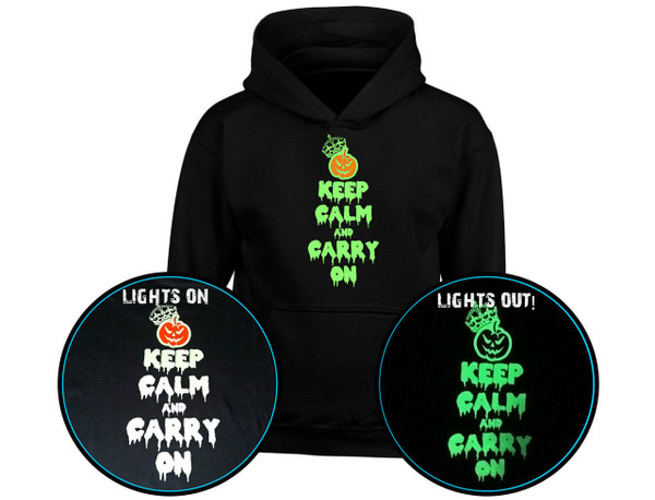 swagwear Keep Calm and Carry On GLOW IN THE DARK Halloween Kids Hoodie 10 Colours S-XL by swagwear