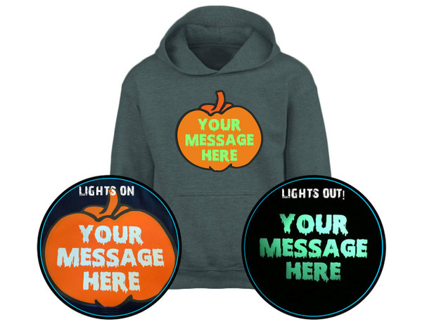 swagwear Your Text Personalised Pumpkin Custom GLOW IN THE DARK Halloween Kids Hoodie 10 Colours S-XL by swagwear
