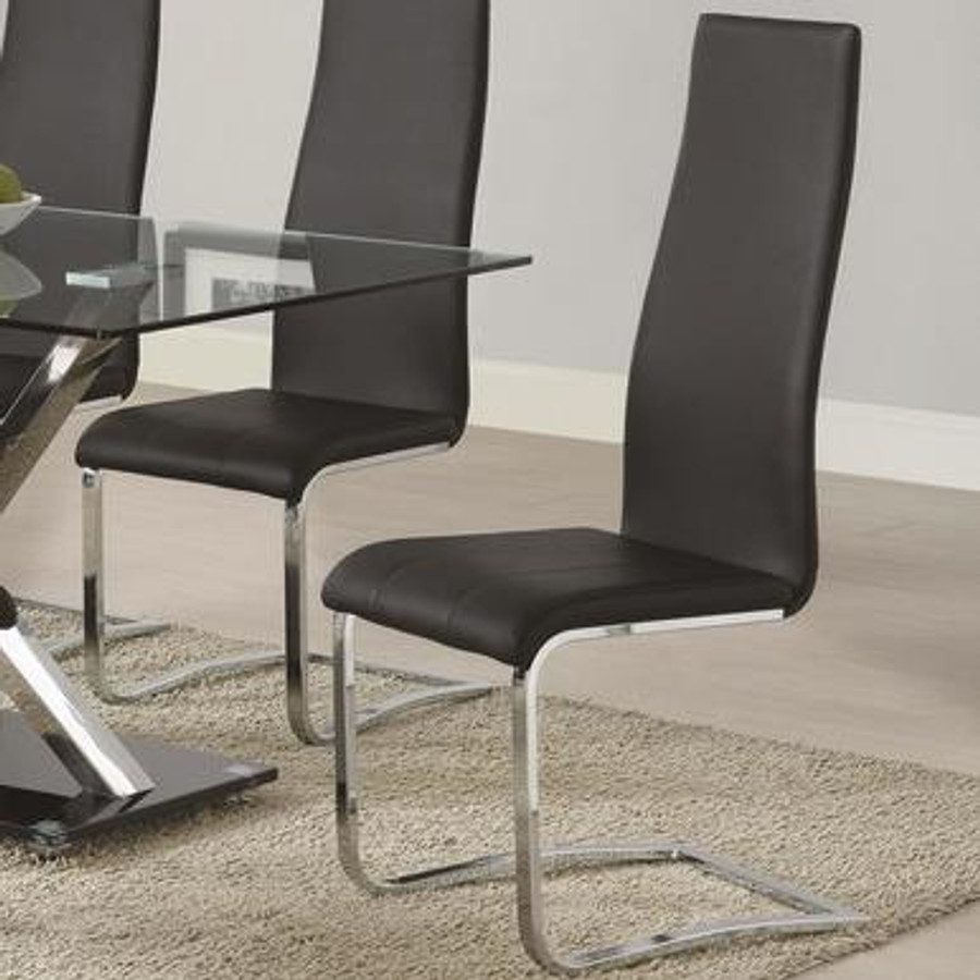 Set Of 4 Modern Dining Black Faux Leather Dining Chairs With Chrome Legs Mmfurniture Com