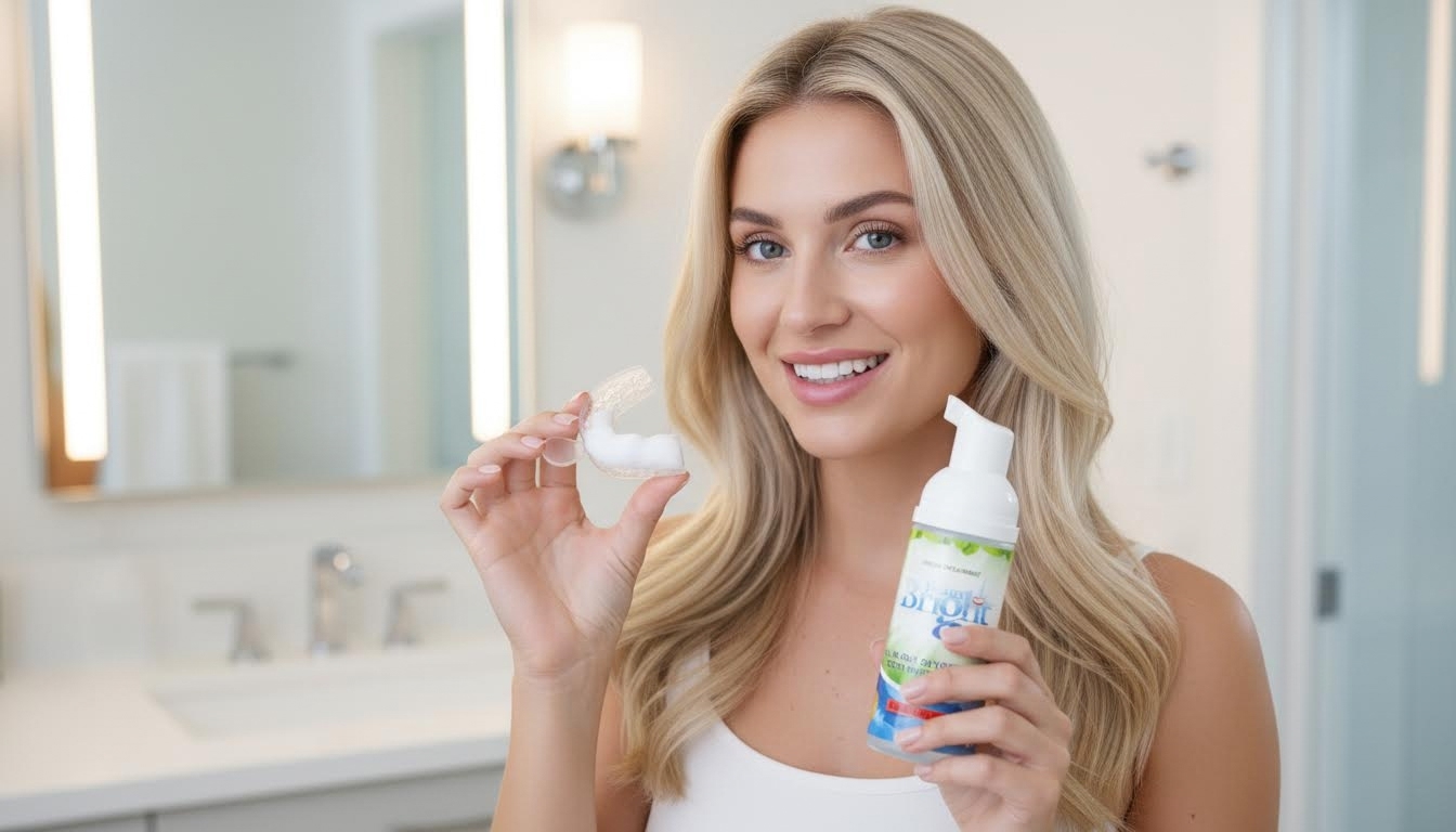 Cleaning a clear aligner with FoamBright foaming retainer and aligner cleaner